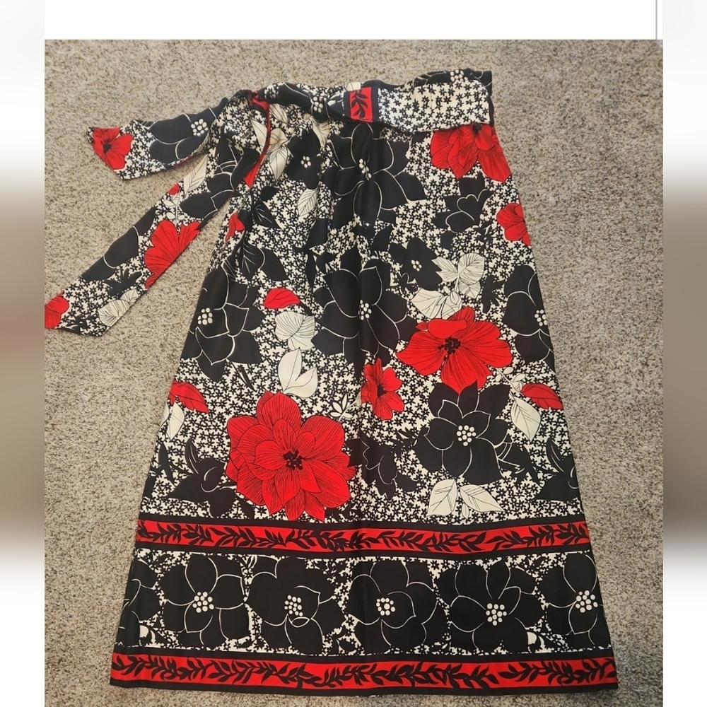 Alex Colman Floral Black and Red Maxi Skirt W/ Sash Tie Gorgeous
